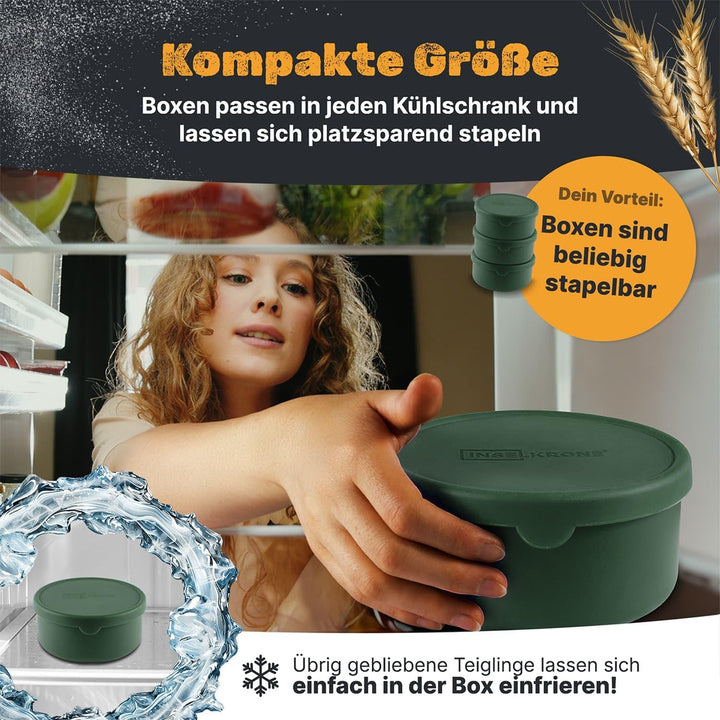 Inselkrone Pizzaballenbox mit Deckel, 4er Set, Grün, Teigbox Grün 4er Set, Grün 4er Set