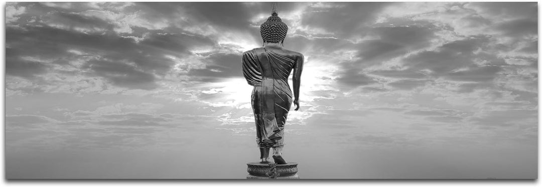 Augenblicke Wandbilder Keilrahmenbild Panoramabild SCHWARZ/Weiss 150x50cm Thailand Buddha Statue Son