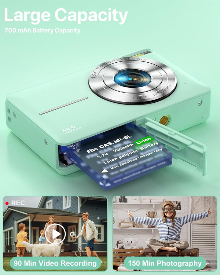 Digitalkamera 1080P Fotokamera 44MP Kamera Fotoapparat Tragbare Kompaktkamera mit 2,4" LCD Bildschir