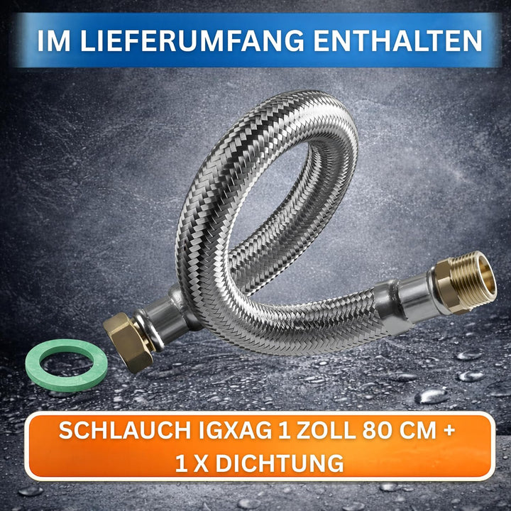 DVGW gep. Panzerschlauch 1 Zoll DN25 Edelstahl Flexschlauch Wasseranschluss Heizung Enthärtungsanlag