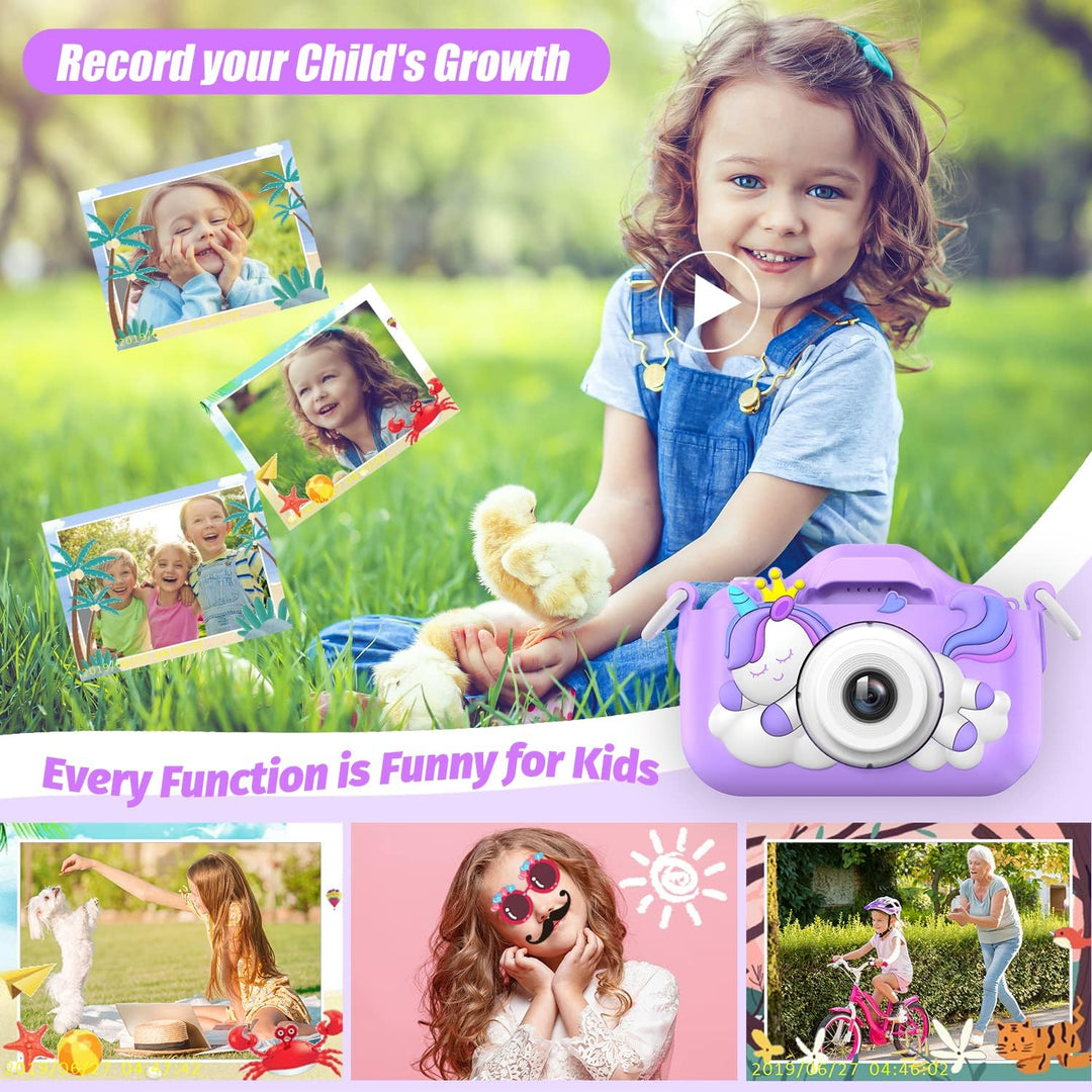 HOOMOON Dinosaurier Kamera für Kinder, Selfie-Kamera, Spielzeug, Mädchen, Jungen, SD-Karte 32 GB, HD