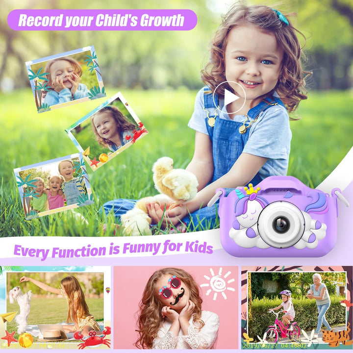 HOOMOON Dinosaurier Kamera für Kinder, Selfie-Kamera, Spielzeug, Mädchen, Jungen, SD-Karte 32 GB, HD