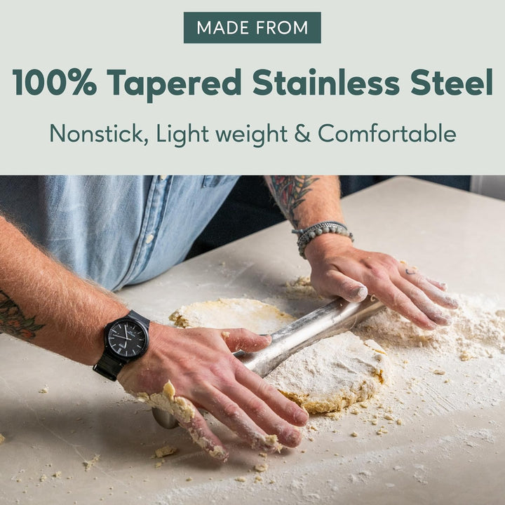 Professionelles französisches Nudelholz zum Backen, 40 cm, glattes Edelstahl-Metall und konisches De