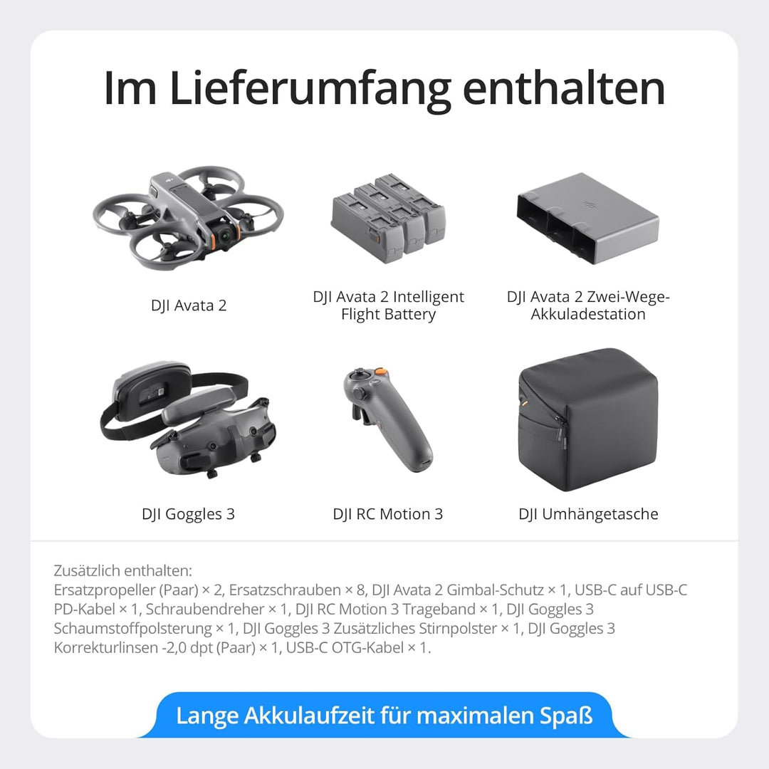 DJI Avata 2 Fly More Combo (3 Akkus), FPV-Drohne mit 4K-Kamera, 69 Minuten max. Flugzeit, Akrobatik
