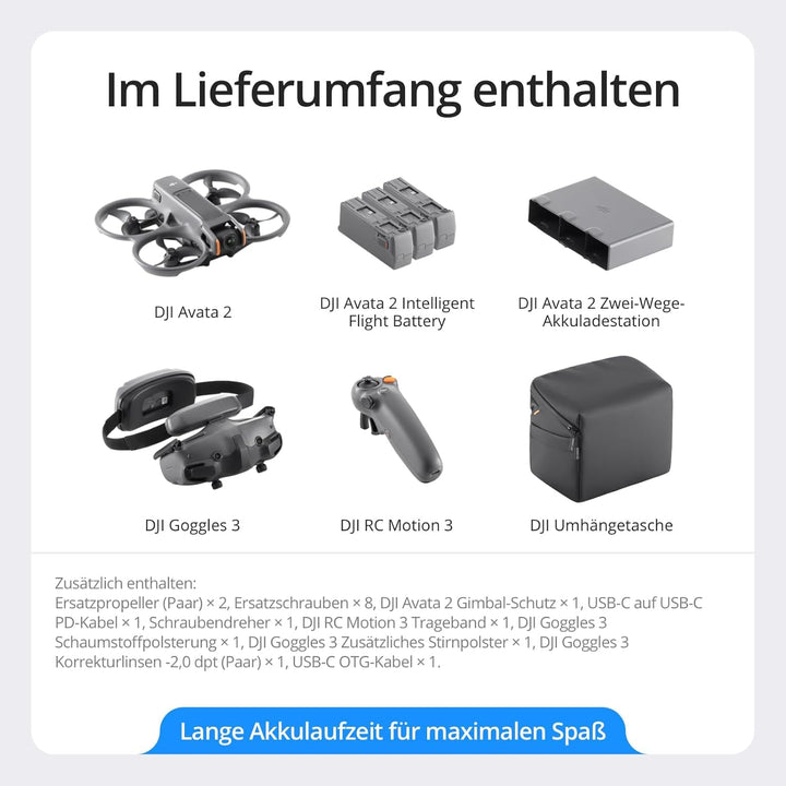 DJI Avata 2 Fly More Combo (3 Akkus), FPV-Drohne mit 4K-Kamera, 69 Minuten max. Flugzeit, Akrobatik