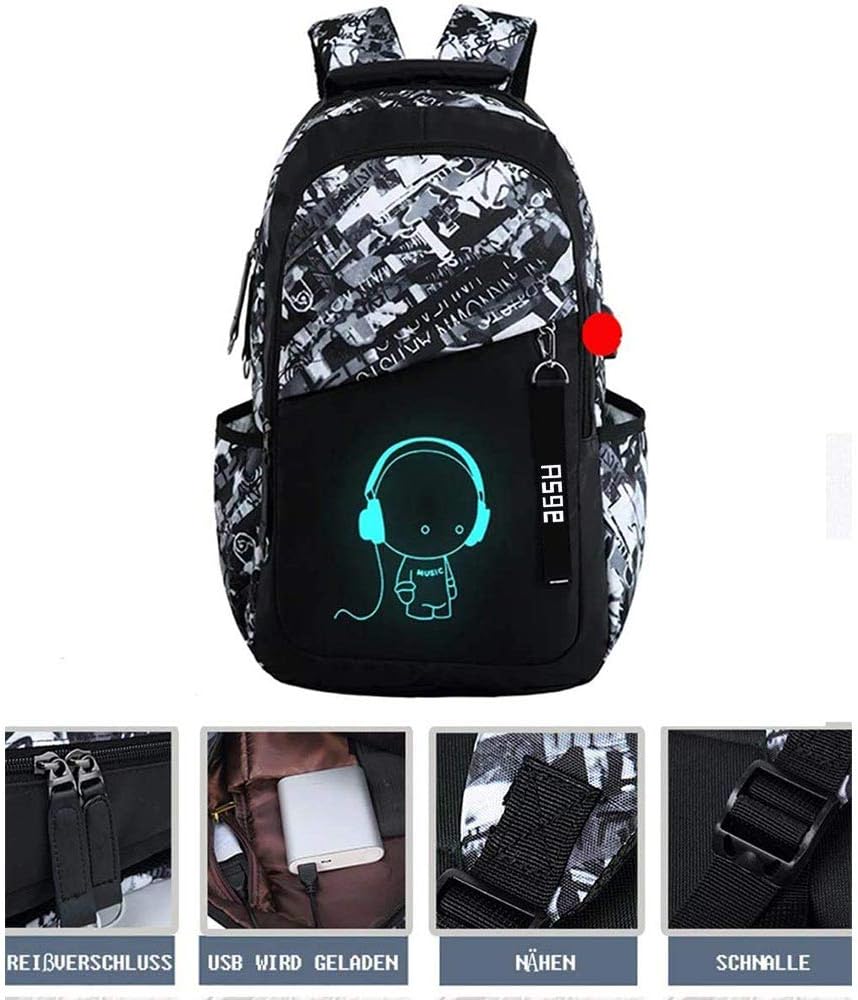Asge Schulrucksack Jungen Mädchen Teenager Rucksack Gross Schulranzen Reflektierender Wasserdicht Ba