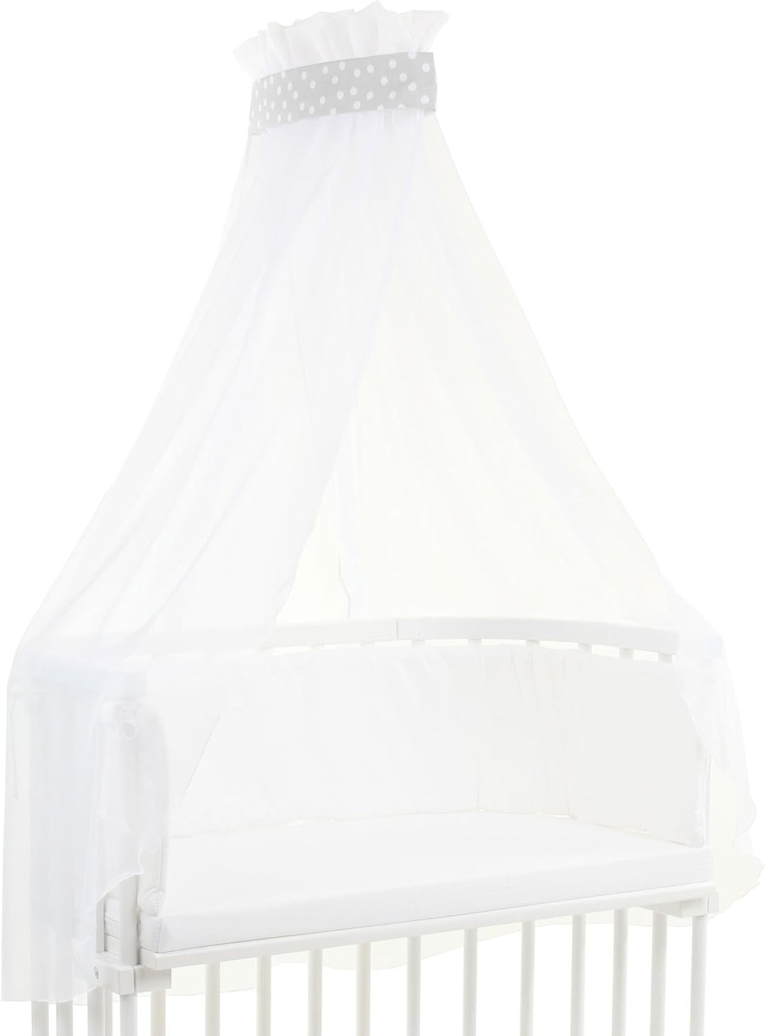 babybay Himmel Piqué mit Band passend für alle Modelle bis 96 cm Länge, perlgrau Punkte weiss, Perlg