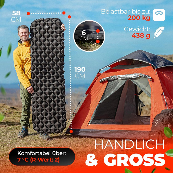 Isomatte Camping [Luftmatratze Ultraleicht mit 438g] Matratze mit Druckknöpfen zum verbinden, Schlaf