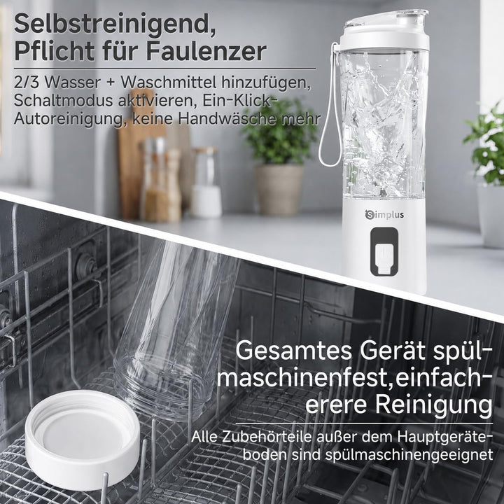 SIMPLUS Tragbarer Mixer 800ml Smoothie Maker To Go, USB-C Mini Mixer mit 6 Edelstahlklingen, kabello