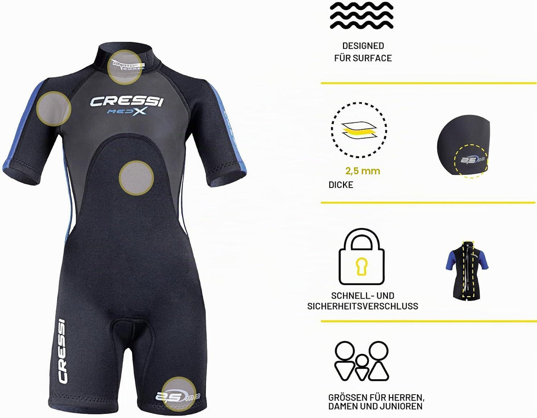 Cressi Med X Jr Wetsuit 2.5mm - Shorty Neoprenanzug Ideal zum Schnorcheln und Tauchen in gemässigten