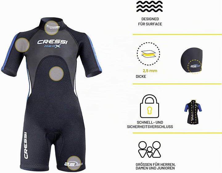 Cressi Med X Jr Wetsuit 2.5mm - Shorty Neoprenanzug Ideal zum Schnorcheln und Tauchen in gemässigten