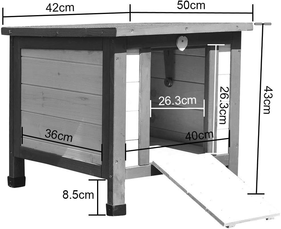 Melko Katzenhaus Grau/Weiss 50 x 45 x 43 cm mit klappbarem Deckel und Rampe, Winterfest