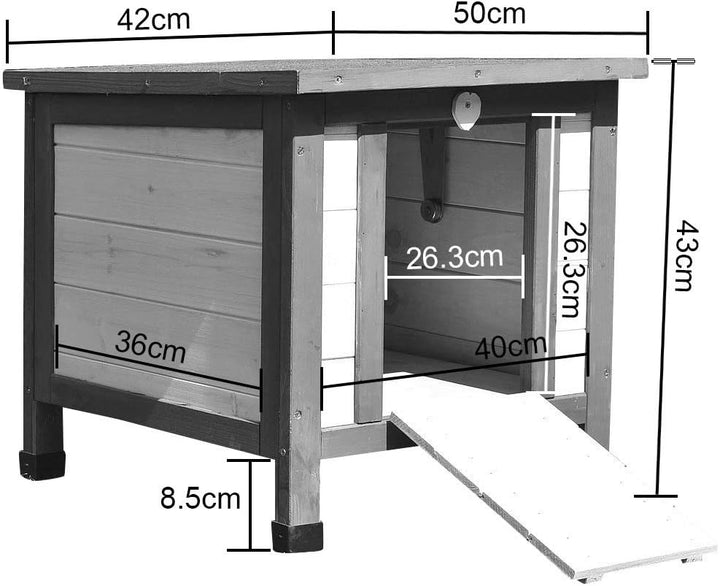 Melko Katzenhaus Grau/Weiss 50 x 45 x 43 cm mit klappbarem Deckel und Rampe, Winterfest