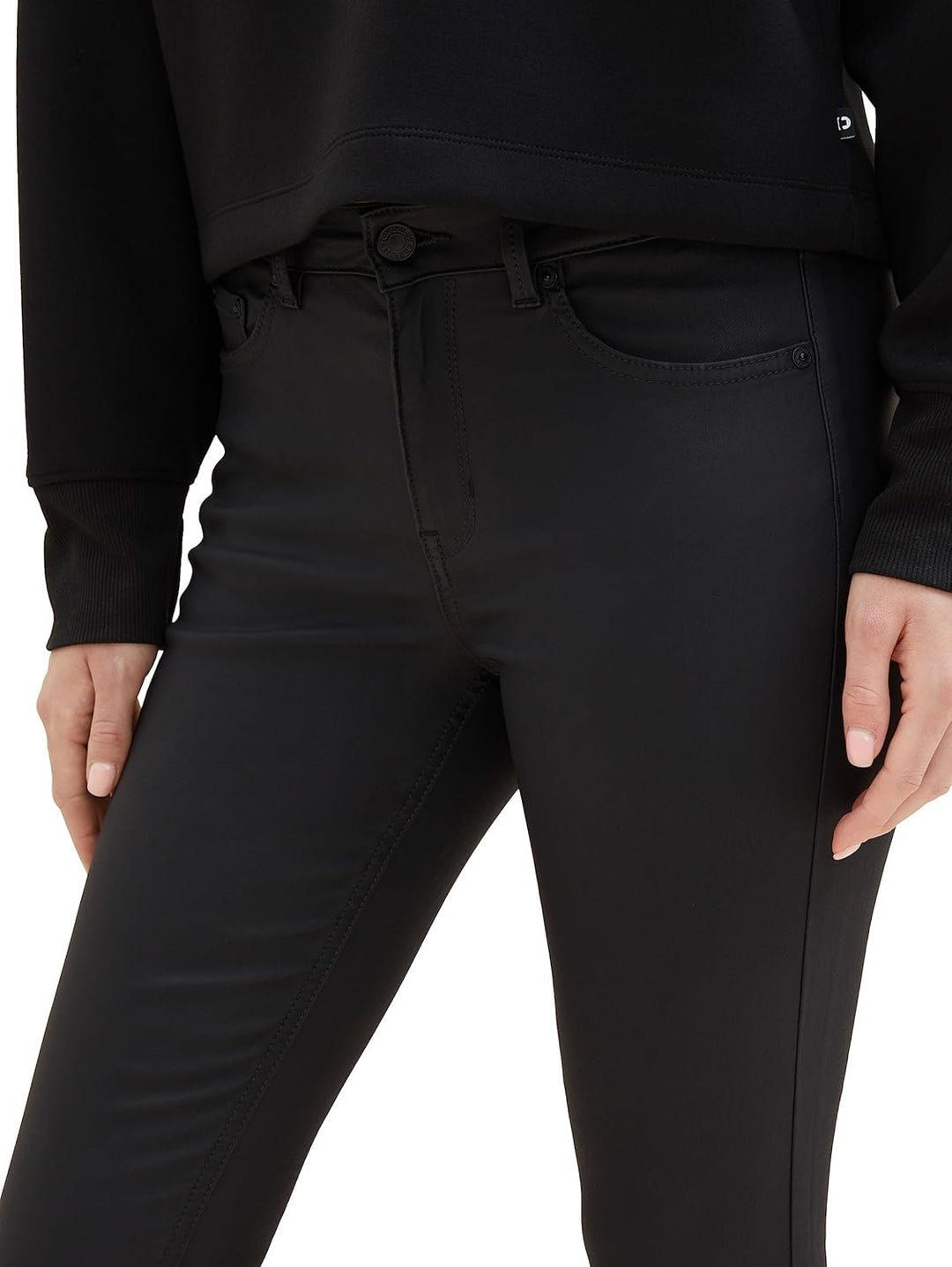 TOM TAILOR Denim Damen NELA Extra Skinny Jeans in Leder-Optik 26W / 32L 10275 - Coated Black Denim,