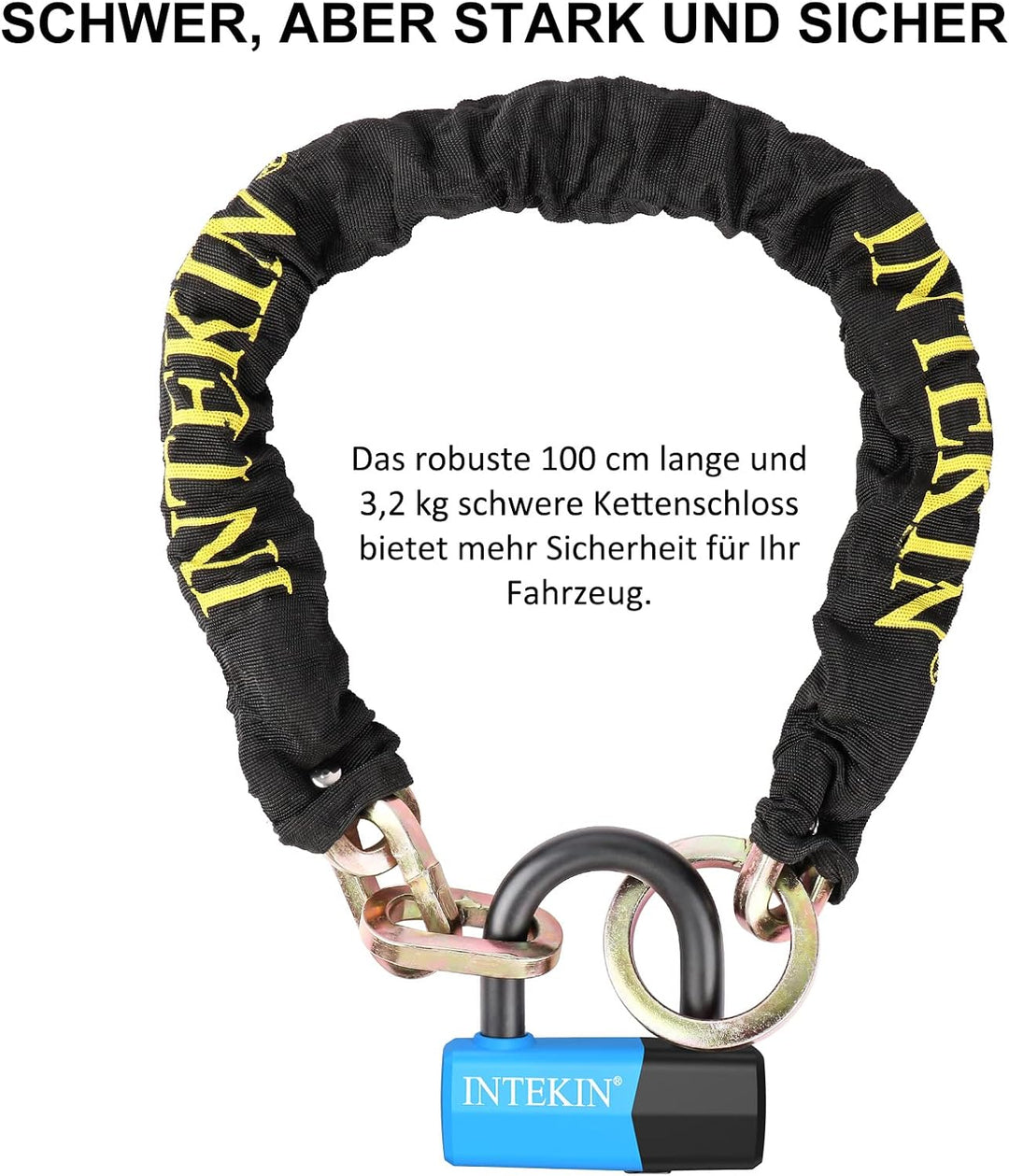INTEKIN Motorradschloss 100cm lang, Hohe Sicherheit Motorrad/Fahrrad Kettenschloss 10mm dick, Fahrra