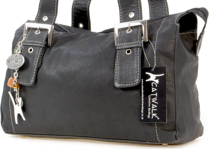 Catwalk Collection Handbags - Leder - Umhängetasche/Ledertasche/Schultertasche - JANE Schwarz, Schwa