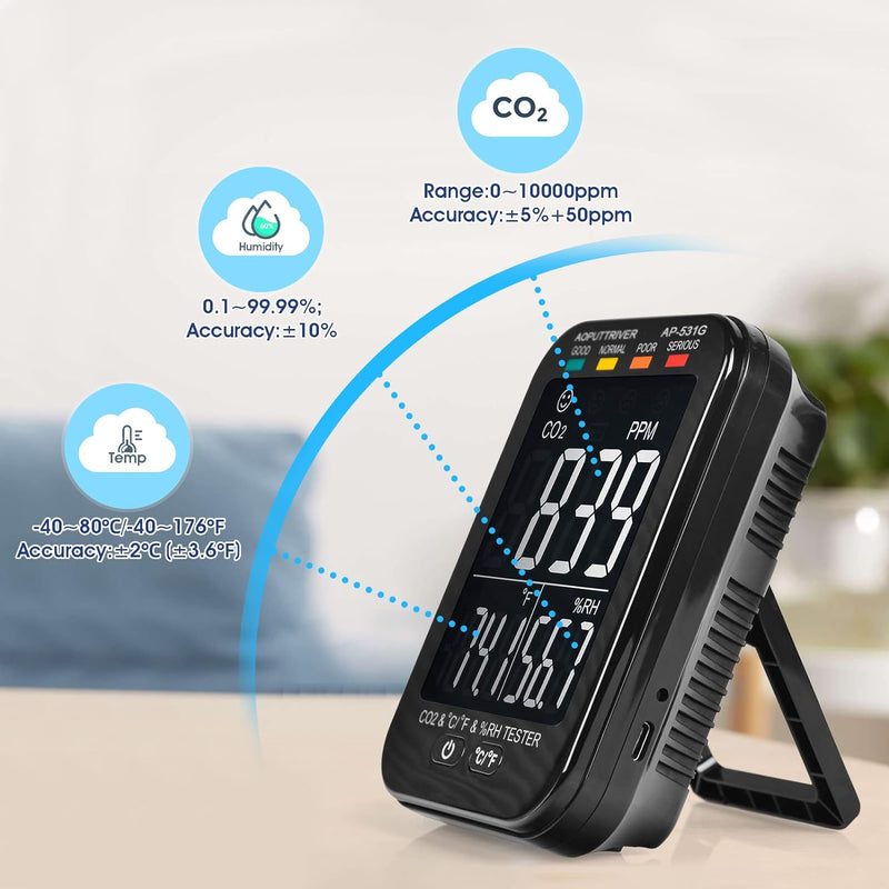 Mini CO2 Detektor, AP-531G Tragbarer CO2-Detektor 3-in-1-Raumluftqualitätsmonitor mit Temperatur- (℃