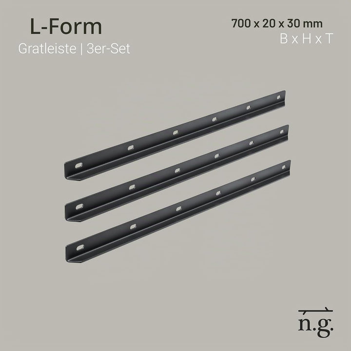 Natural Goods Berlin 3x Gratleiste L-FORM - Stahlprofil 70 cm - L Profil Schwarz - Massiver Unterzug