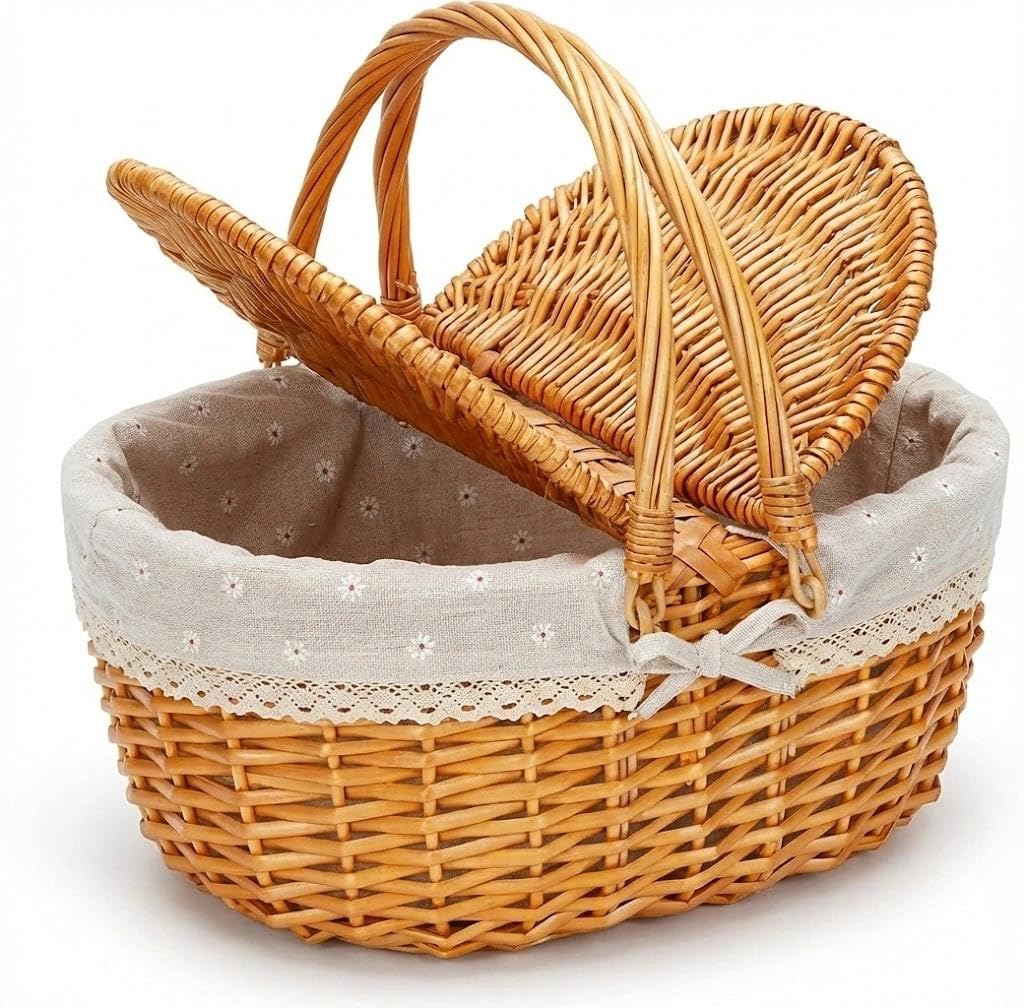 Picknickkorb,weidenkorb,Picnic Basket,Korb mit Deckel,Handgefertigt, geeignet für Camping, Picknicks