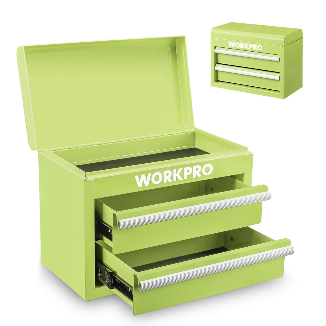 WORKPRO Metall Schubladenbox mit 2 Schubladen & Oberer Stauraum Avocadogrün, 27,5x15x20,8cm Tisch Or