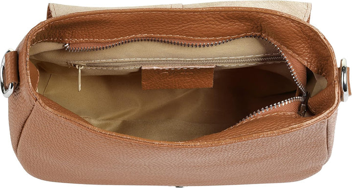 Umhängetasche Echt Leder Damen Made in Italy | Handtasche mit Deckelklappe | elegante Crossbody Bag