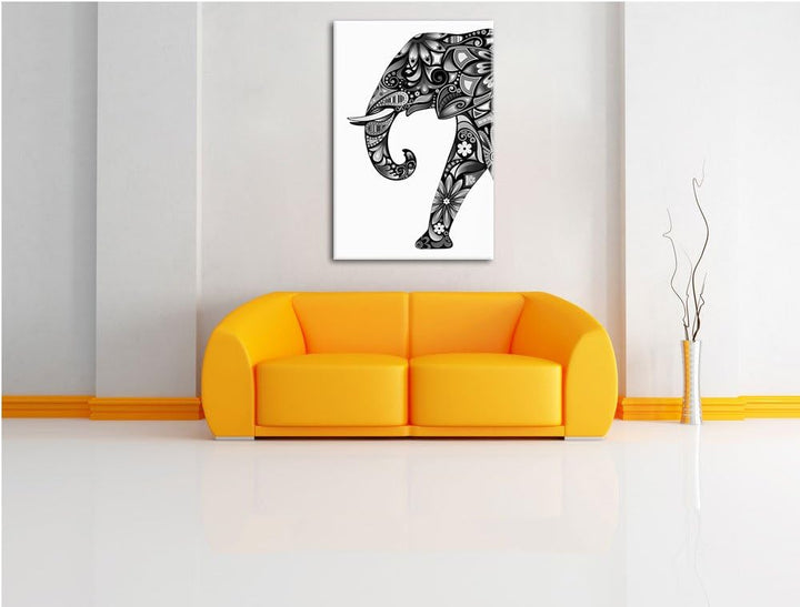 Pixxprint Elefant mit Ornamenten als Leinwandbild/Grösse: 100x70 / Wandbild/Kunstdruck/fertig bespan