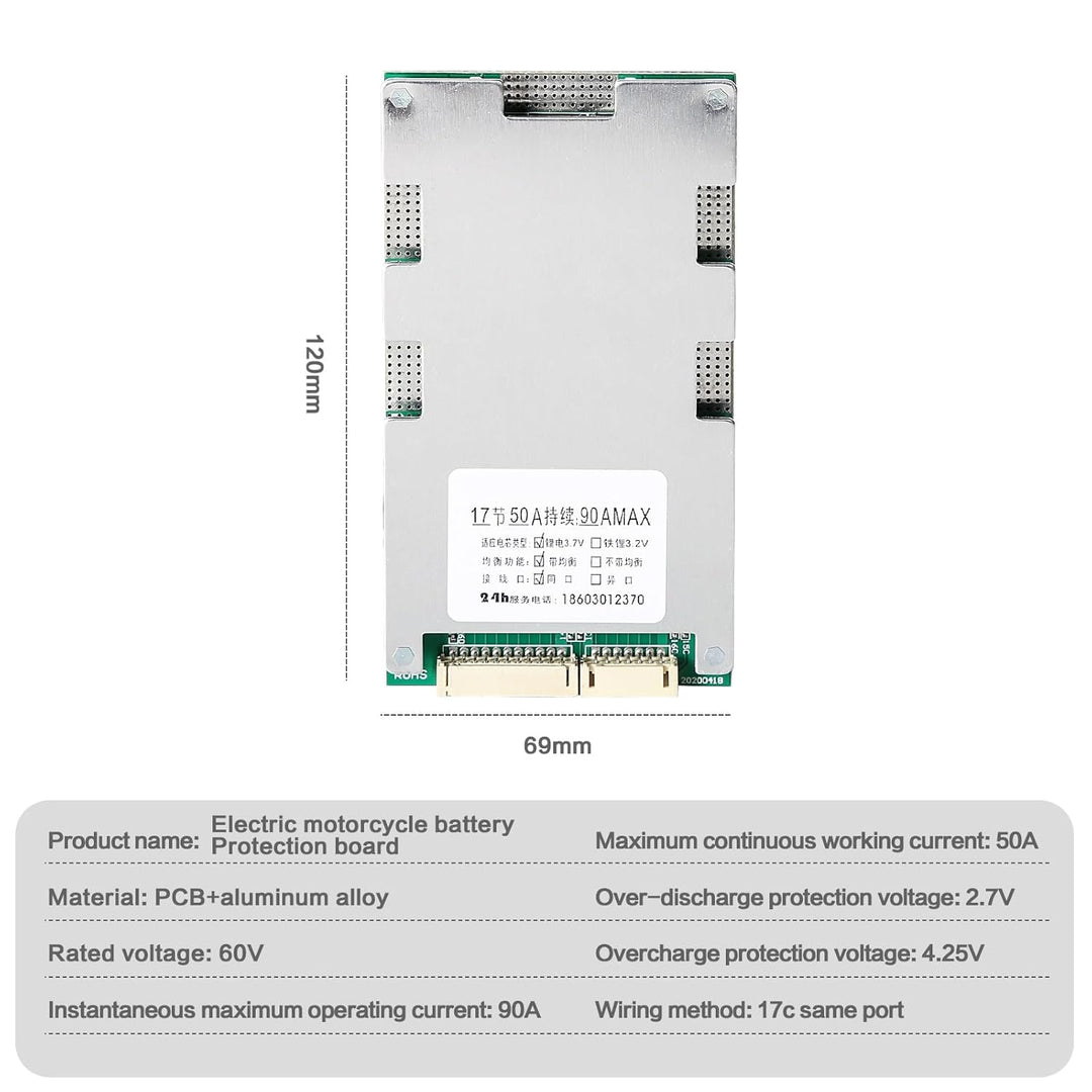 DEWIN Lithium Batterie Schutzplatine, BMS 17S 60V 45A Li-Ionen Lithium Batterieschutzplatine mit Bal