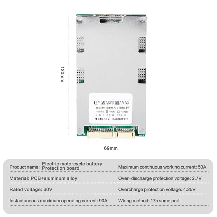 DEWIN Lithium Batterie Schutzplatine, BMS 17S 60V 45A Li-Ionen Lithium Batterieschutzplatine mit Bal