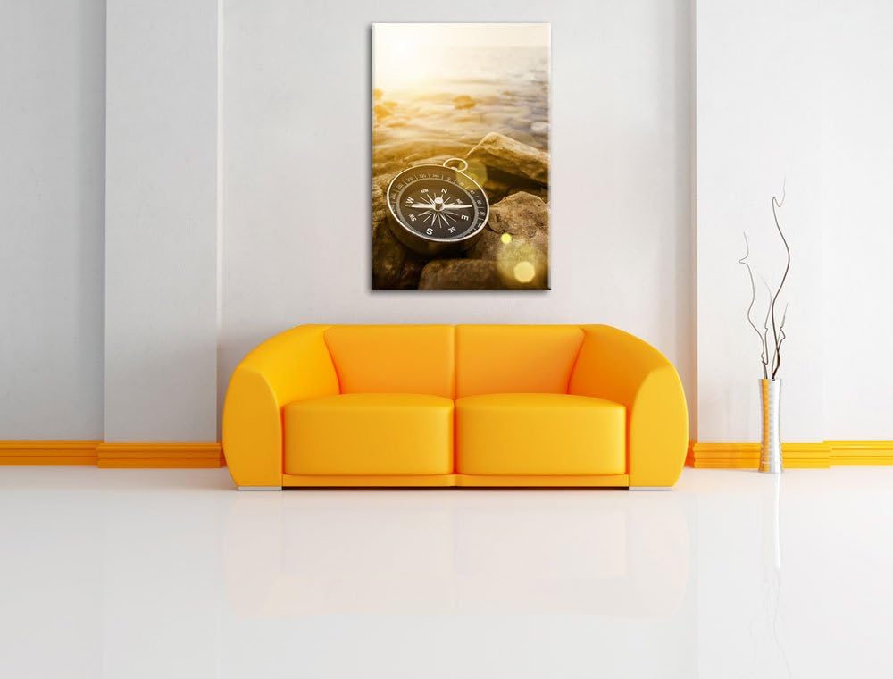 Kompass auf Steinen Reiselust Format: 100x70 auf Leinwand, XXL riesige Bilder fertig gerahmt mit Kei