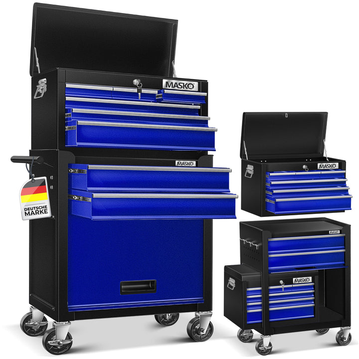 MASKO® Werkstattwagen inkl. Koffer - 9 Fächer Abschliessbar | Massives Metall | Mobiler Werkzeug-Wag