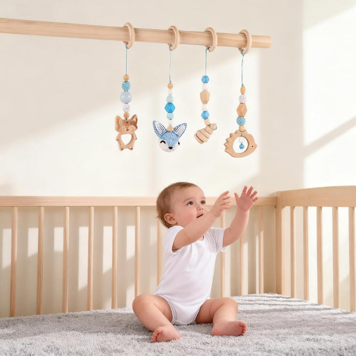 4 Stück Spielebogen Babies Holz, Spieltrapez Baby, Baby Gym Holz, Anhänger Spielbogen, für Mädchen J