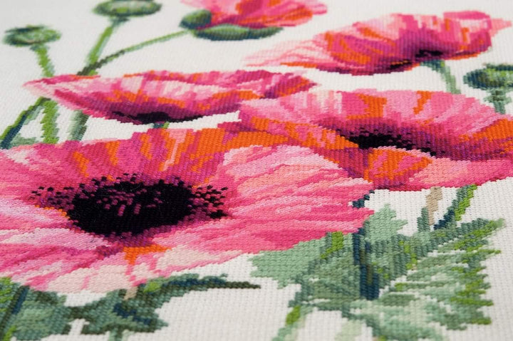Riolis 1775 Kreuzstichpackung rosa Mohnblumen, Zählmuster Kreuzstich-Set, Baumwolle, mehrfarbig, 253