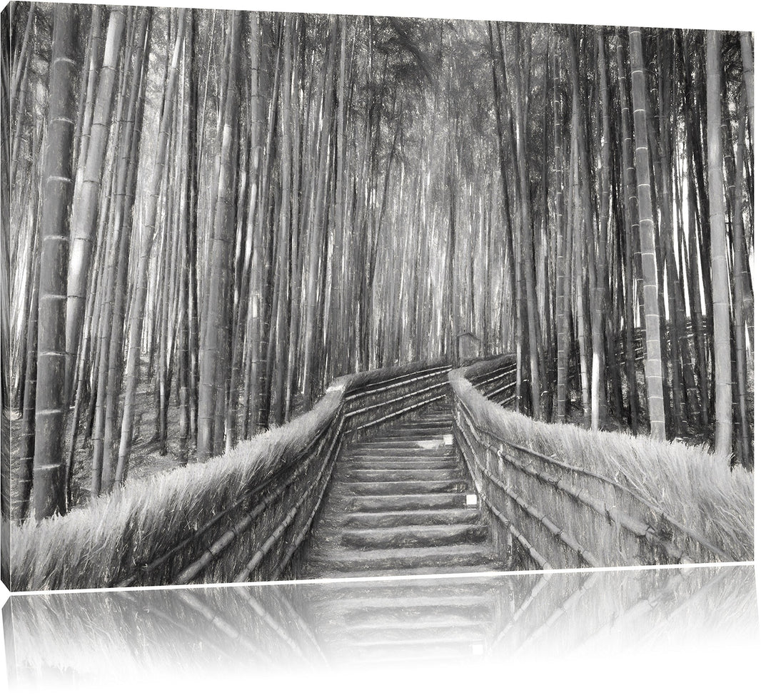 Pixxprint Kyoto Japan Bambuswald Kunst als Leinwandbild/Grösse: 100x70 cm/Wandbild/Kunstdruck/fertig