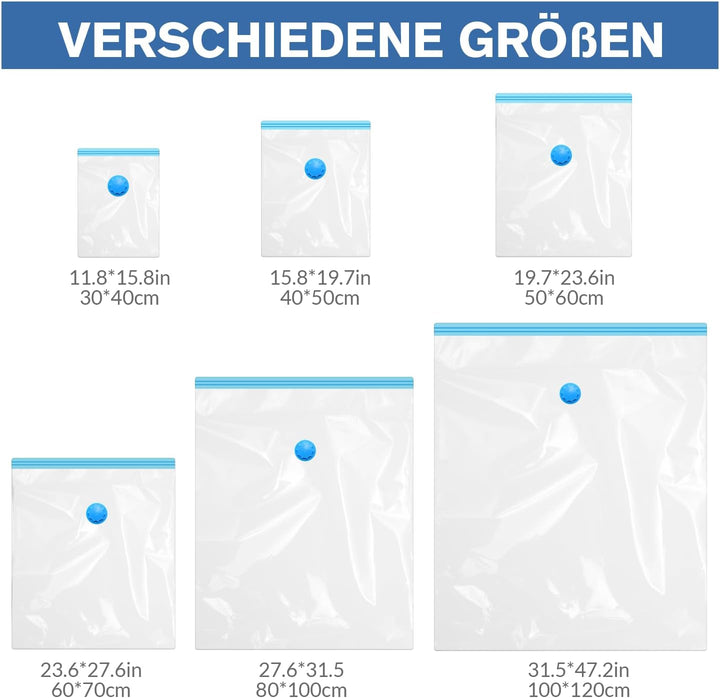 10 STK Vakuumbeutel für Kleidung – Wiederverwendbare Kleidungs Aufbewahrungsbeutel Vakuumbeutel, mit
