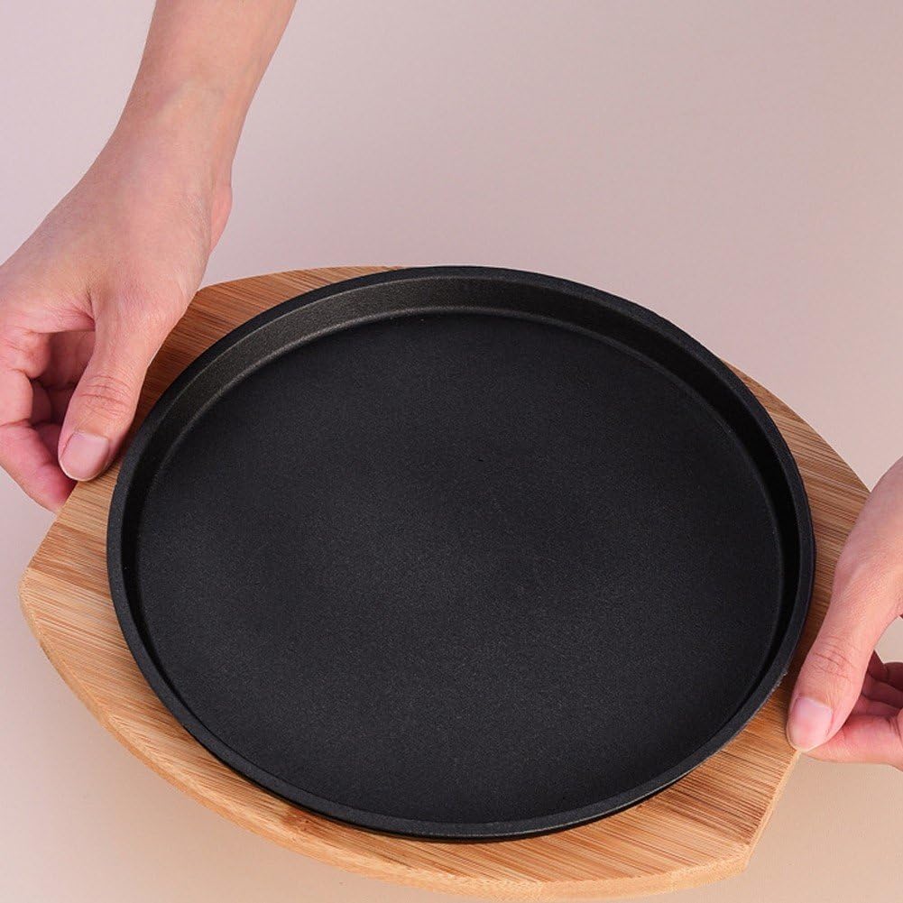 Fajita-Teller-Set Aus Gusseisen, Brutzelnde Bratpfanne, Steakplatte Holztablett Und Deckel, Bratpfan