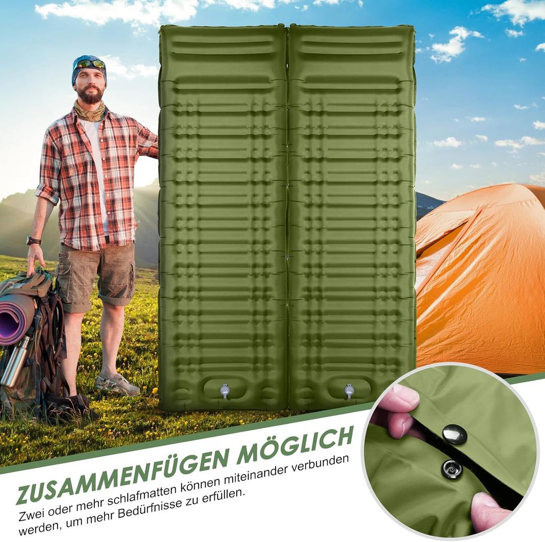 Isomatte, 12CM Dicke Luftmatratze Camping mit Fusspresse Pumpe und Kissen, Anti-Ripstop Tragbar Schl