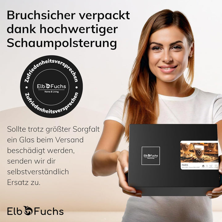 ElbFuchs® Doppelwandige Latte Macchiato Gläser Set [2x 350ml] Kristallklare Thermogläser doppelwandi
