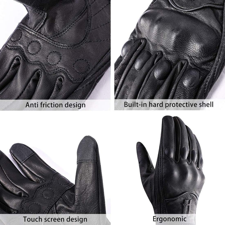 Harssidanzar Herren Vollfinger Ziegenleder Leder Touchscreen Motorradhandschuhe GM028E XL Schwarz(ak