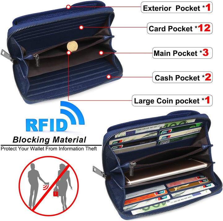 Handytasche zum Umhängen RFID Schutz Geldbeutel Damen Handy Umhängetasche Leder Viele Fächer Handy S