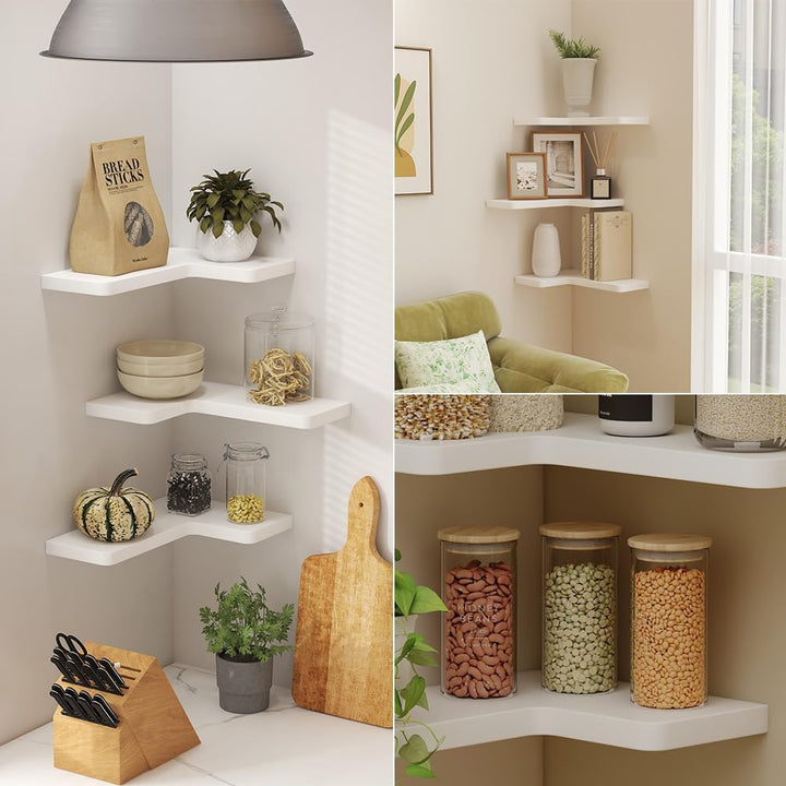 Vicco Eckregal Curva, Bücherregal, Weiss, 40.5 x 2.5 cm 3er Set, Weiß