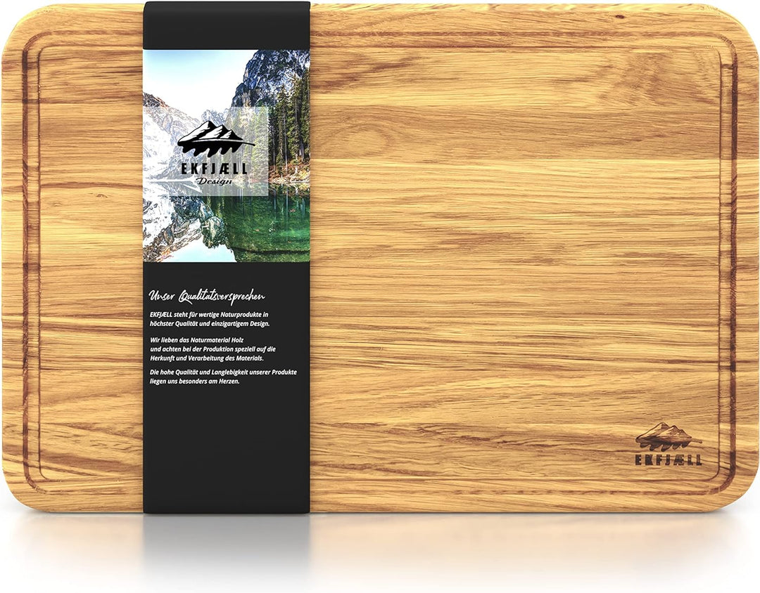 EKFJAELL Premium Schneidebrett Eiche mit Saftrille 35 x 25 x 2 cm, antibakteriell & Hartwachs-Schich