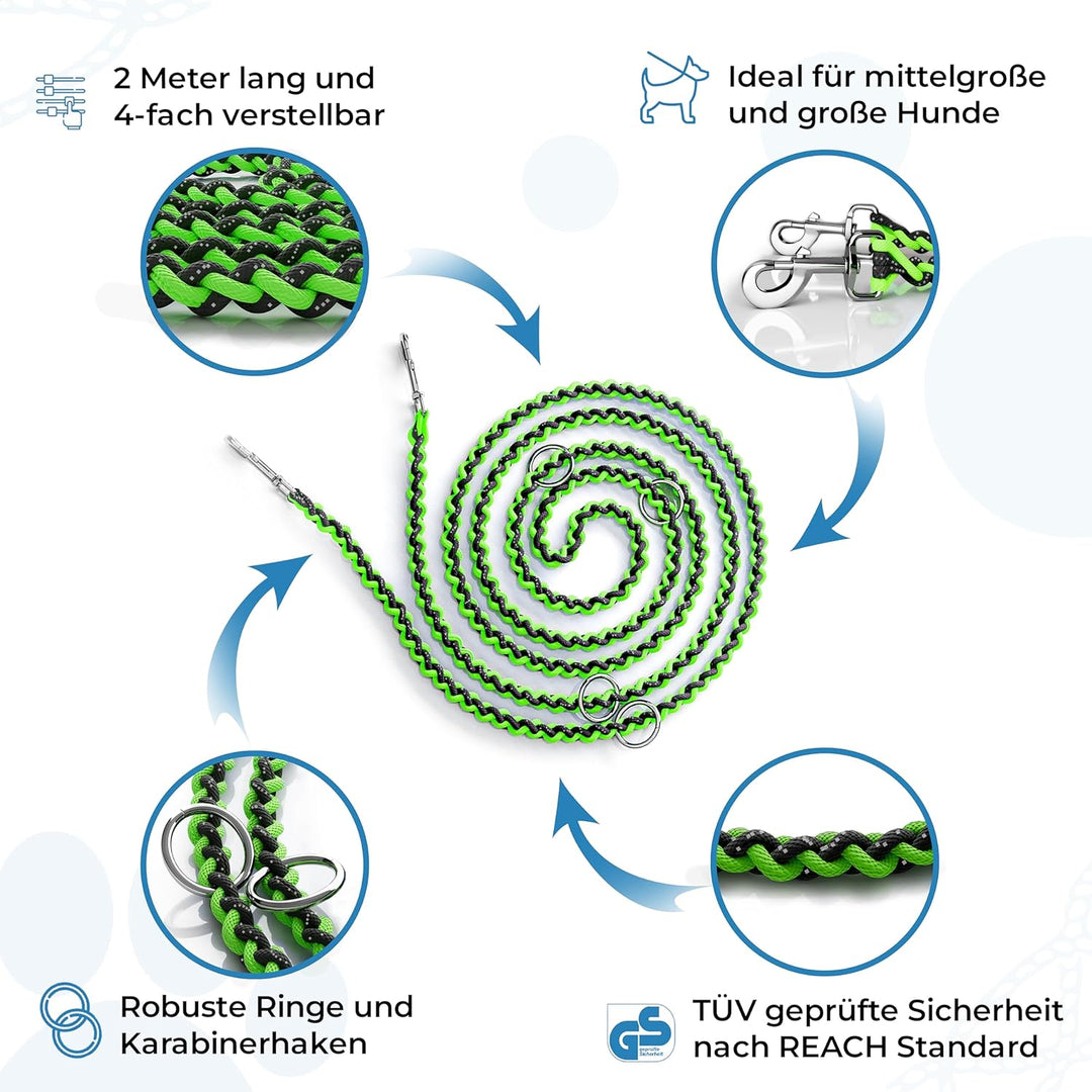 Testnote: Sehr gut - Hundeleine reflektierend I 2m, verstellbar, wetterfest & reissfest bis 250 kg I