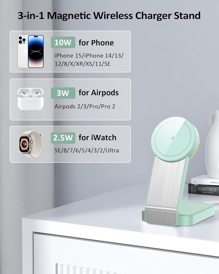 3 in 1 Faltbar Mag-Safe Ladegerät，Induktive Kabelloses Ladestation für 17/16/15/14/13/12/Pro Max/Min