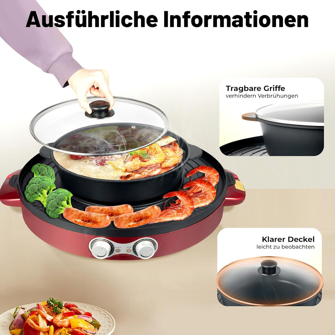 44cm Shabu Shabu All-In-One Elektrogrill, 29cm Mandarin Duck Shabu Shabu Wok, Rauchfreie Grillpfanne