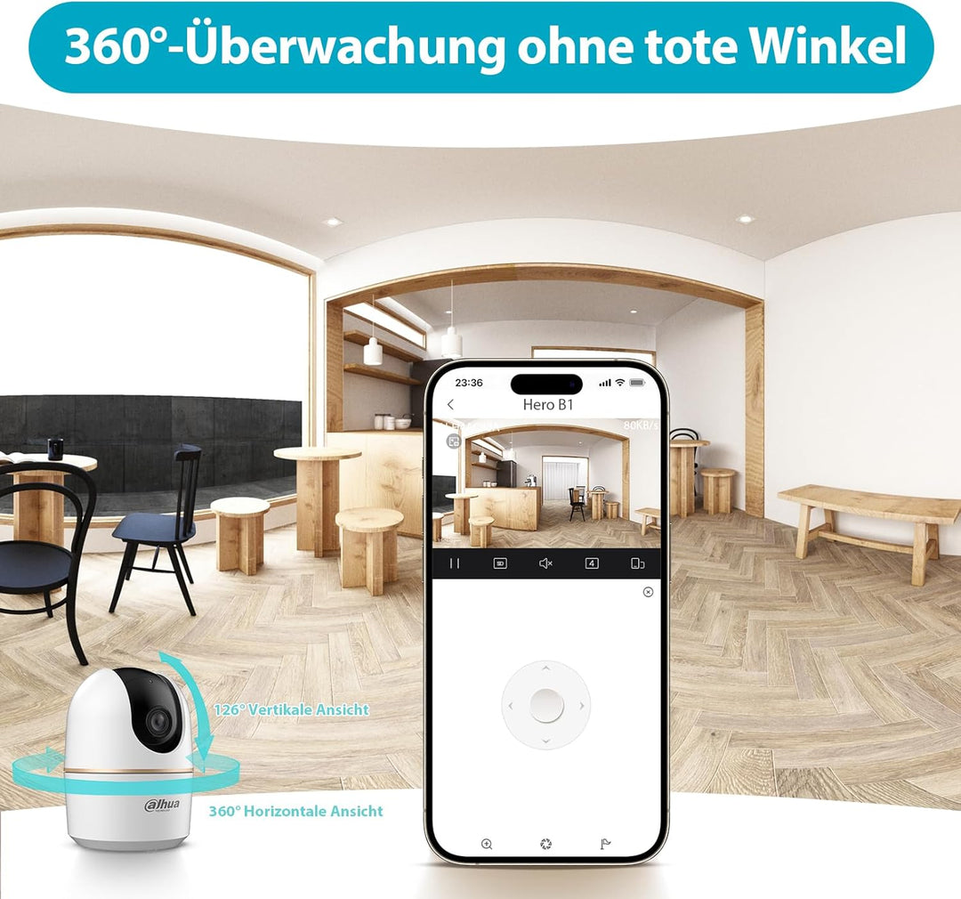 Dahua H5A 5MP 360° Überwachungskamera Innen, Wi-Fi 6 Kamera Überwachung Innen mit KI-Personenerkennu