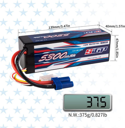 SIGP 3S 11.1V 5300mAh Lipo Battery 100C Hard Case with Deans EC5 Plug for RC Car Truck Boat Vehicles