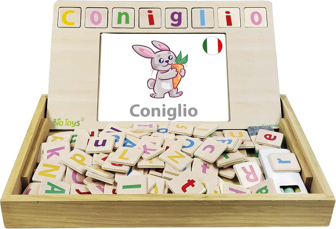 Lexibook Bio Toys Wortschule, zweisprachig, Italienisch/Englisch, 50 Karten, Alphabet