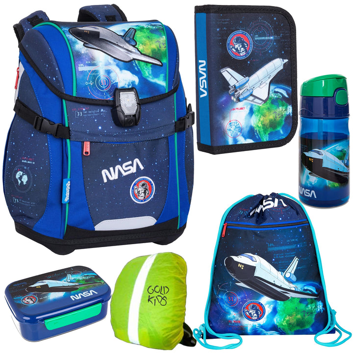 Goldkids Schulranzen Schulranzen-set NASA USA Weltraum Ranzen Kinderrucksack Federmappe Schuhbeutel
