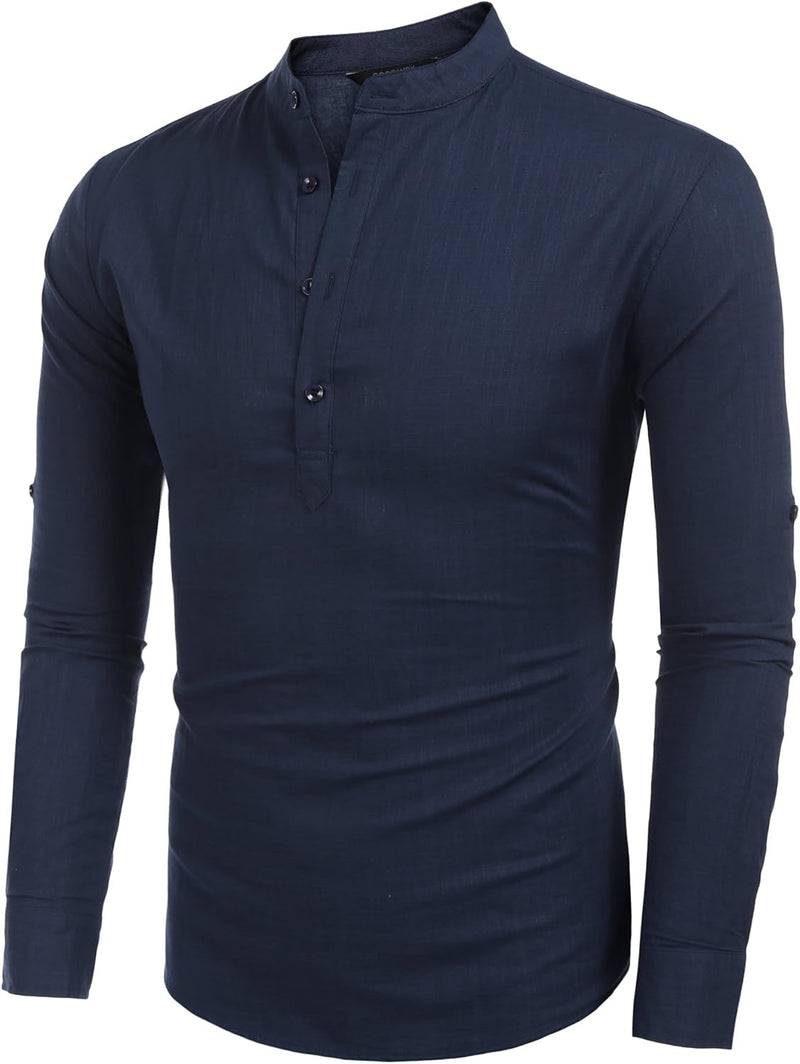 COOFANDY Hemd Herren Langarm Leinenhemd Baumwolle Henley Shirt Casual Regular Fit Sommerhemd S Dunke