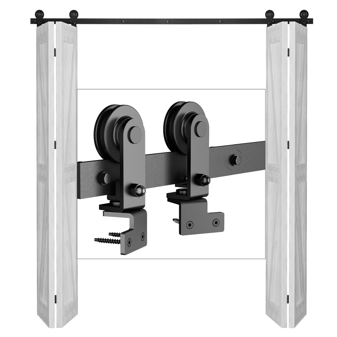 153cm/5FT Bifold Schiebetürbeschlag Schiebetüren Schiebetürsystem Komplettset Laufschiene Rollen Set
